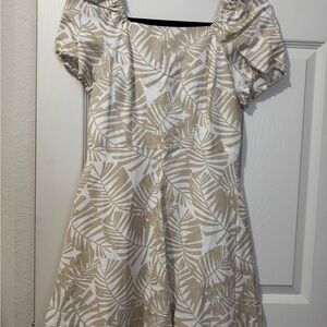 LOFT Tan and White Puff Sleeve Sundress